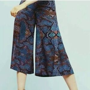 Anthropologie Blue and Brown Wide Leg Pants